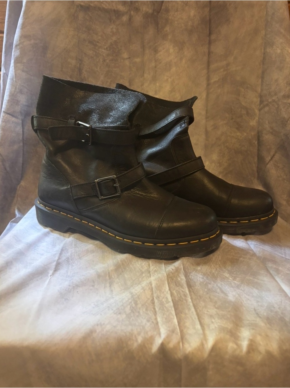 Dr. Martens Black Ankle Boots with Yellow Stitching